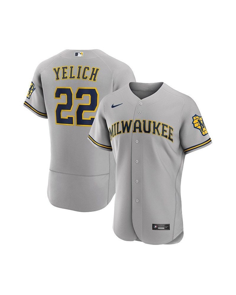 Men's Christian Yelich Gray Milwaukee Brewers Road Authentic Player Logo Jersey $113.10 Jersey