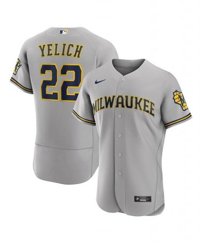 Men's Christian Yelich Gray Milwaukee Brewers Road Authentic Player Logo Jersey $113.10 Jersey