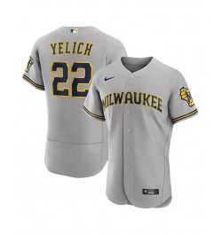 Men's Christian Yelich Gray Milwaukee Brewers Road Authentic Player Logo Jersey $113.10 Jersey