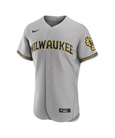 Men's Christian Yelich Gray Milwaukee Brewers Road Authentic Player Logo Jersey $113.10 Jersey