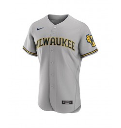 Men's Christian Yelich Gray Milwaukee Brewers Road Authentic Player Logo Jersey $113.10 Jersey