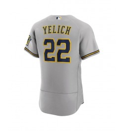 Men's Christian Yelich Gray Milwaukee Brewers Road Authentic Player Logo Jersey $113.10 Jersey