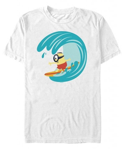 Men's Minions Stuart Surfing Short Sleeve T-shirt White $15.75 T-Shirts