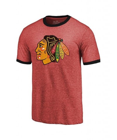 Men's Threads Heathered Red Chicago Blackhawks Ringer Contrast Tri-Blend T-shirt $21.56 T-Shirts