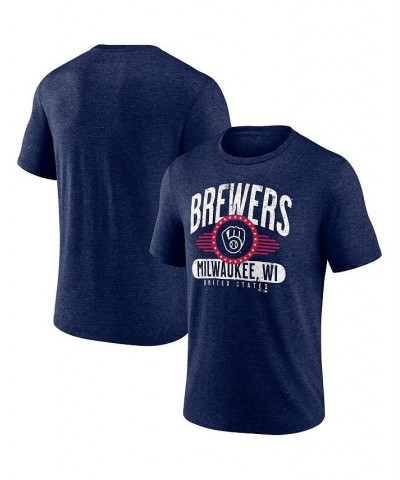 Men's Branded Heathered Navy Milwaukee Brewers Badge of Honor Tri-Blend T-shirt $25.64 T-Shirts