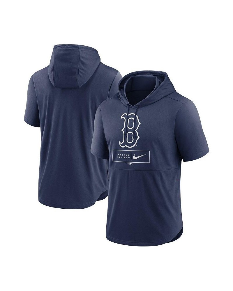 Men's Navy Boston Red Sox Logo Lockup Performance Short-Sleeved Pullover Hoodie $35.69 Sweatshirt