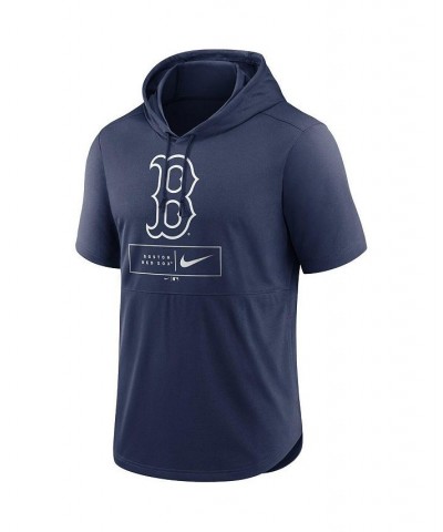 Men's Navy Boston Red Sox Logo Lockup Performance Short-Sleeved Pullover Hoodie $35.69 Sweatshirt