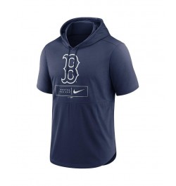 Men's Navy Boston Red Sox Logo Lockup Performance Short-Sleeved Pullover Hoodie $35.69 Sweatshirt