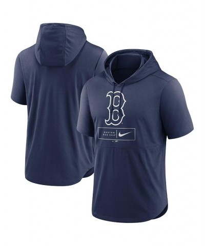 Men's Navy Boston Red Sox Logo Lockup Performance Short-Sleeved Pullover Hoodie $35.69 Sweatshirt