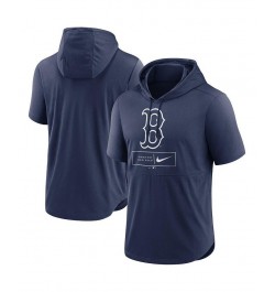 Men's Navy Boston Red Sox Logo Lockup Performance Short-Sleeved Pullover Hoodie $35.69 Sweatshirt