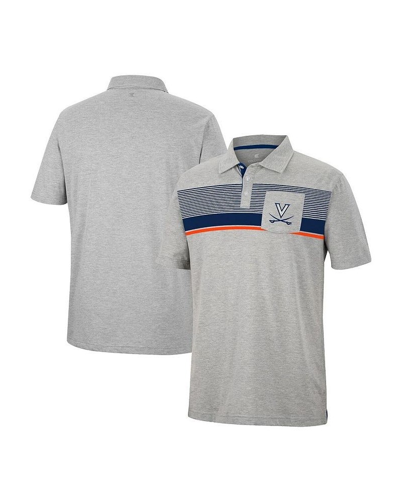 Men's Heathered Gray Virginia Cavaliers Golfer Pocket Polo Shirt $19.78 Polo Shirts