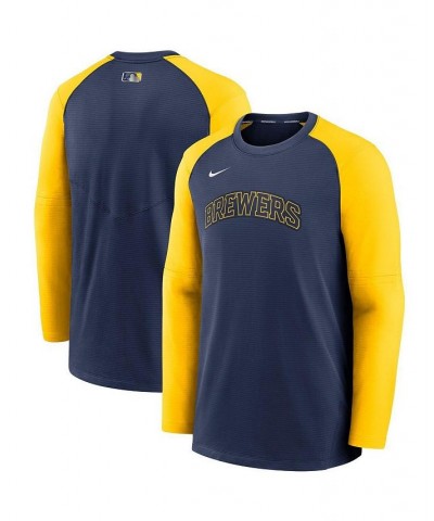 Men's Navy, Gold Milwaukee Brewers Authentic Collection Pregame Performance Raglan Pullover Sweatshirt $45.00 Sweatshirt