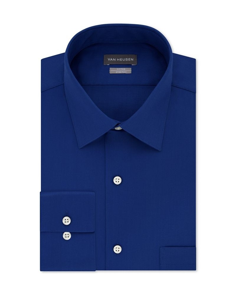 Men's Fitted Stretch Wrinkle Free Sateen Solid Dress Shirt Blue $15.75 Dress Shirts