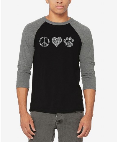 Men's Raglan Baseball 3/4 Sleeve Peace Love Cats Word Art T-shirt Gray, Black $25.19 T-Shirts