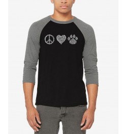 Men's Raglan Baseball 3/4 Sleeve Peace Love Cats Word Art T-shirt Gray, Black $25.19 T-Shirts