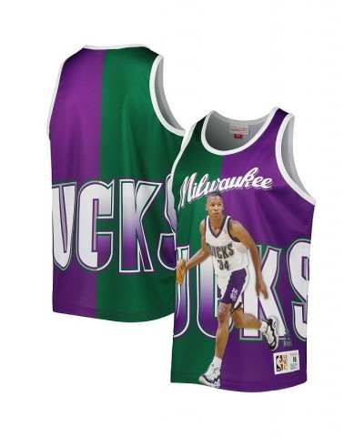 Men's Ray Allen Hunter Green and Purple Milwaukee Bucks Sublimated Player Tank Top $43.70 T-Shirts