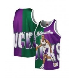 Men's Ray Allen Hunter Green and Purple Milwaukee Bucks Sublimated Player Tank Top $43.70 T-Shirts