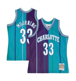 Men's Alonzo Mourning Teal, Purple Charlotte Hornets Hardwood Classics 1992-93 Split Swingman Jersey $42.18 Jersey