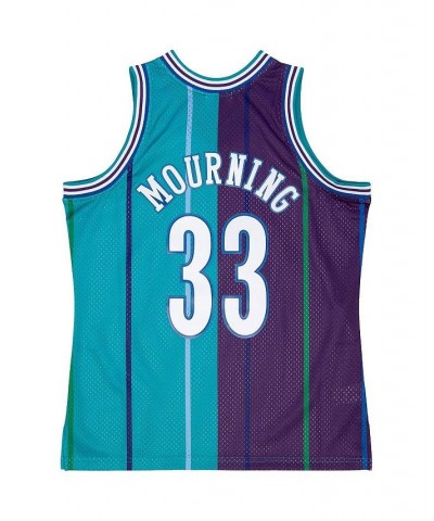 Men's Alonzo Mourning Teal, Purple Charlotte Hornets Hardwood Classics 1992-93 Split Swingman Jersey $42.18 Jersey