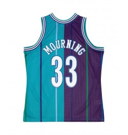 Men's Alonzo Mourning Teal, Purple Charlotte Hornets Hardwood Classics 1992-93 Split Swingman Jersey $42.18 Jersey