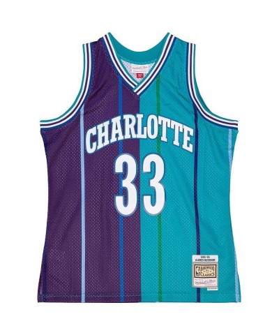 Men's Alonzo Mourning Teal, Purple Charlotte Hornets Hardwood Classics 1992-93 Split Swingman Jersey $42.18 Jersey