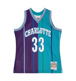 Men's Alonzo Mourning Teal, Purple Charlotte Hornets Hardwood Classics 1992-93 Split Swingman Jersey $42.18 Jersey