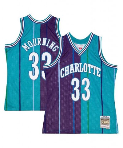 Men's Alonzo Mourning Teal, Purple Charlotte Hornets Hardwood Classics 1992-93 Split Swingman Jersey $42.18 Jersey