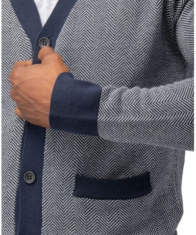 Men's Herringbone Cardigan Sweater White, Navy $26.40 Sweaters