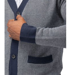 Men's Herringbone Cardigan Sweater White, Navy $26.40 Sweaters