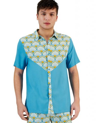 Men's Carraway Printed Short Sleeve Button-Front Shirt Blue $39.20 Shirts