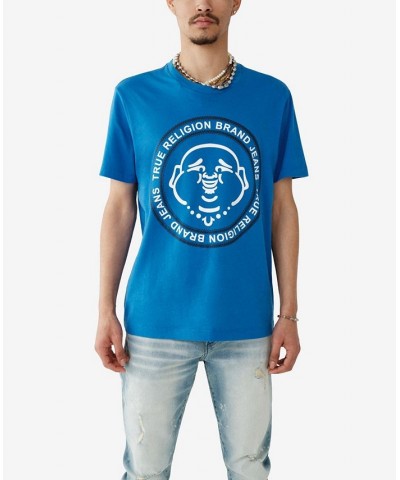 Men's Short Sleeves Buddha Face T-shirt Blue $22.11 T-Shirts