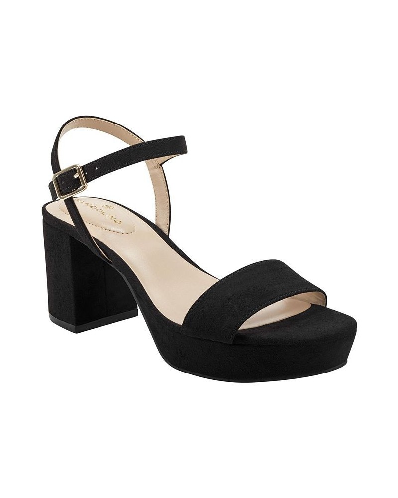 Women's Pennie Platform Block Heel Sandals Black $46.28 Shoes