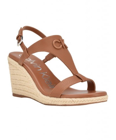 Women's Blinda Round Toe Dress Wedge Sandals Brown $45.54 Shoes