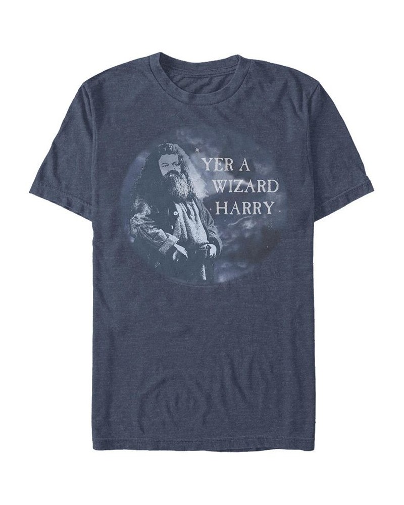 Men's Yer A Wizard Short Sleeve Crew T-shirt Blue $15.05 T-Shirts