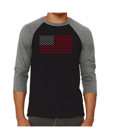 Men's Raglan Word Art T-shirt - God Bless America Gray $20.70 T-Shirts