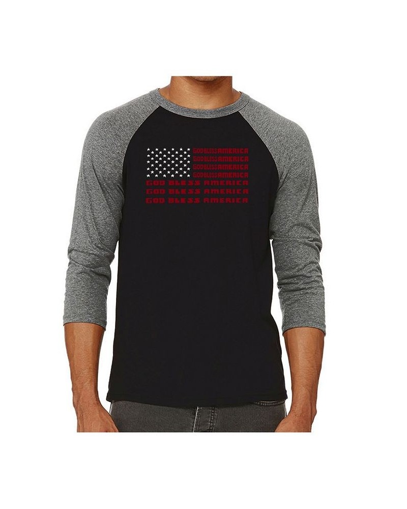 Men's Raglan Word Art T-shirt - God Bless America Gray $20.70 T-Shirts