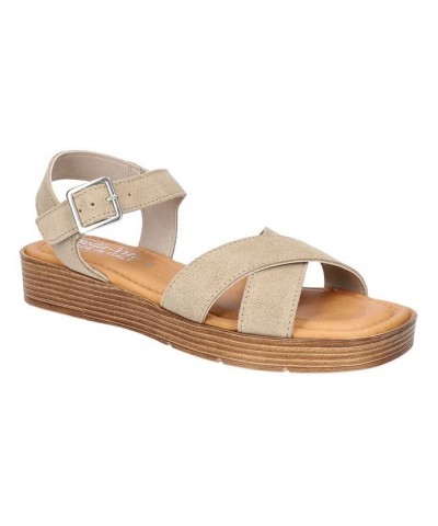 Women's Car-Italy Wedge Sandals Tan/Beige $40.00 Shoes