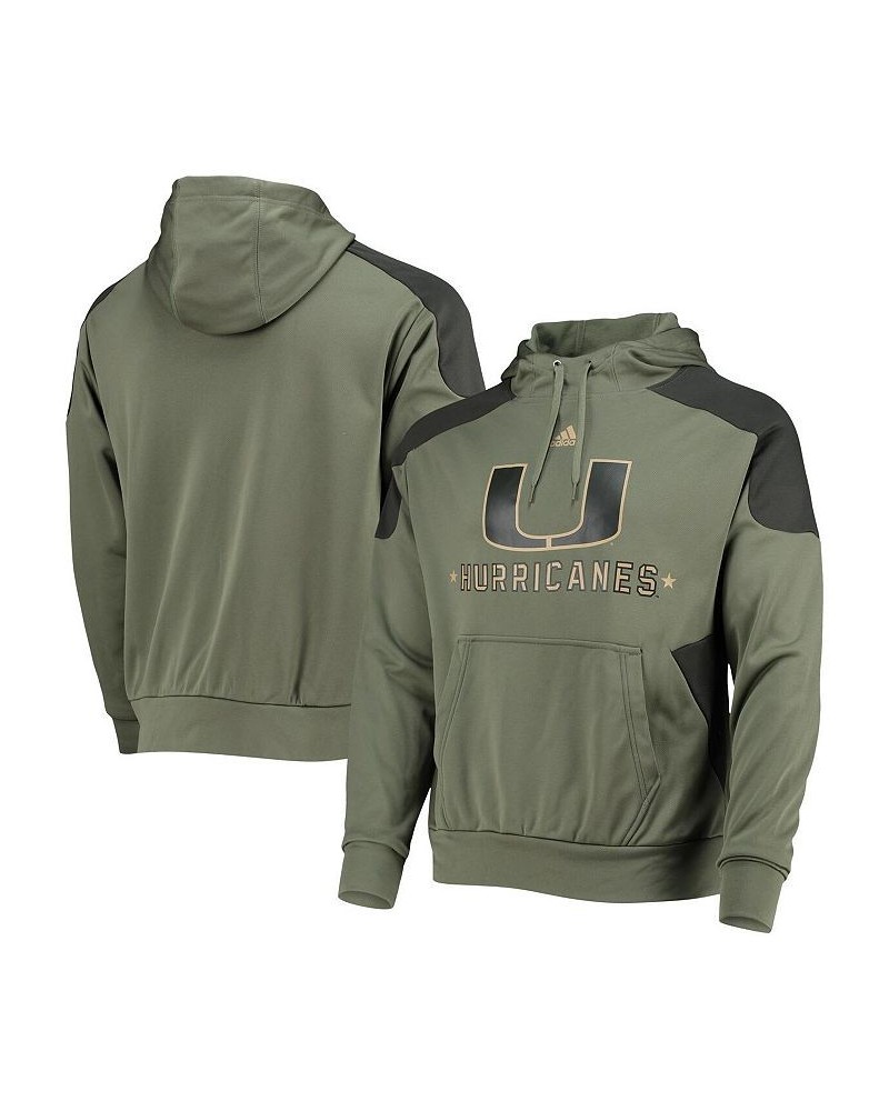 Men's Olive Miami Hurricanes Military-Inspired Appreciation Salute To Service Aeroready Pullover Hoodie $39.77 Sweatshirt