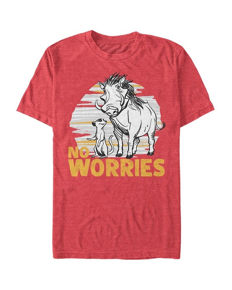 Disney Men's The Lion King Live Action Timon Pumbaa No Worries Short Sleeve T-Shirt Red $18.89 T-Shirts