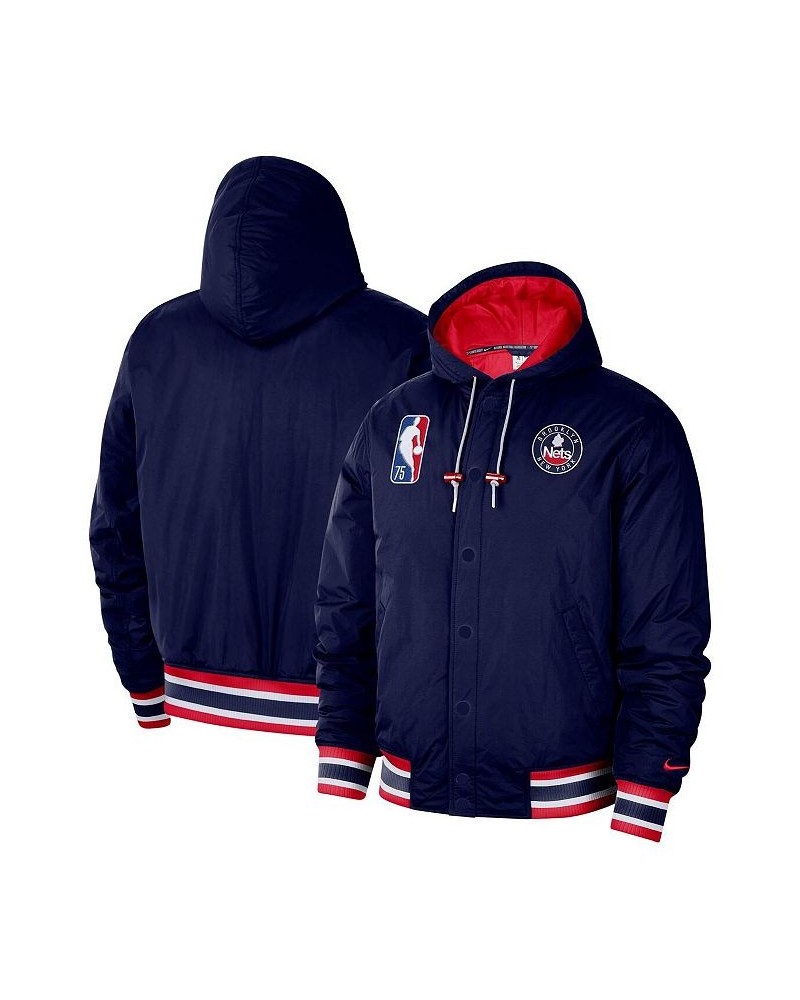 Men's Navy Brooklyn Nets 2021/22 City Edition Courtside Hooded Full-Zip Bomber Jacket $59.80 Jackets