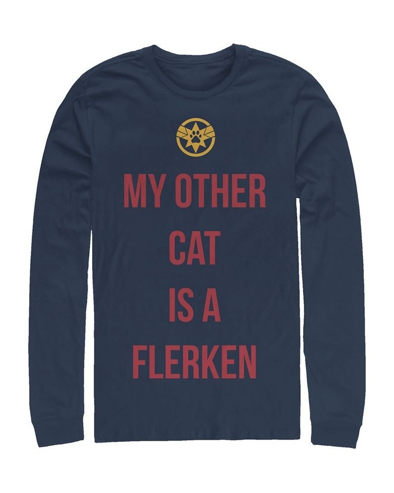 Marvel Men's Captain Marvel My Cat is a Flerken, Long Sleeve T-shirt Blue $21.19 T-Shirts