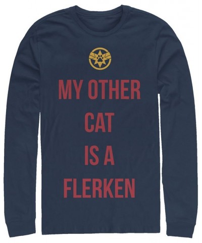 Marvel Men's Captain Marvel My Cat is a Flerken, Long Sleeve T-shirt Blue $21.19 T-Shirts