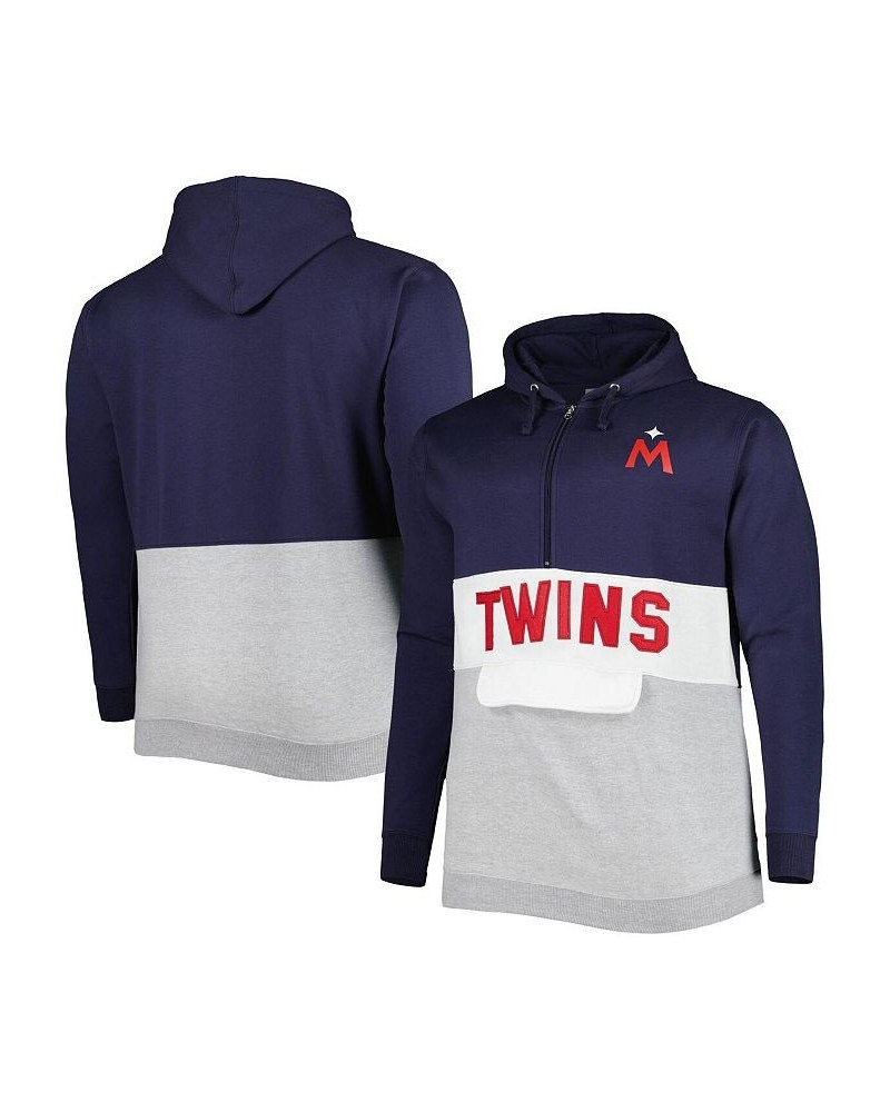 Men's Navy and White Minnesota Twins Big and Tall Fleece Half-Zip Hoodie $38.40 Sweatshirt