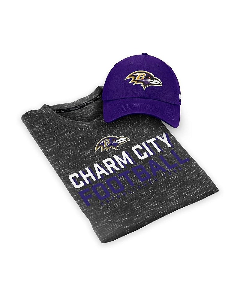 Men's Purple, Heather Black Baltimore Ravens Team T-shirt and Adjustable Hat Combo Set $23.59 T-Shirts