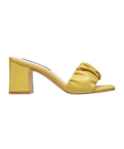 Women's Block Heel Slide Sandals Yellow $51.94 Shoes