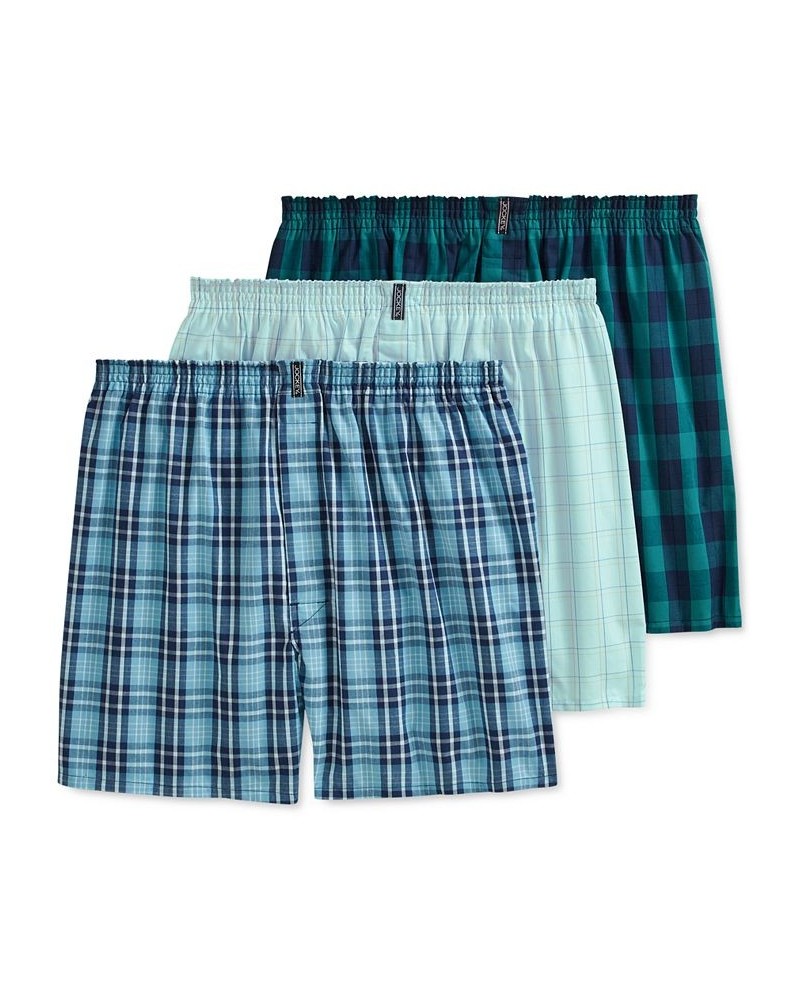 Men's 3-Pk. Woven Boxers Silver Line Stripe/tropical Teal Window/fun Teal Plaid $12.47 Underwear