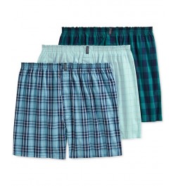 Men's 3-Pk. Woven Boxers Silver Line Stripe/tropical Teal Window/fun Teal Plaid $12.47 Underwear