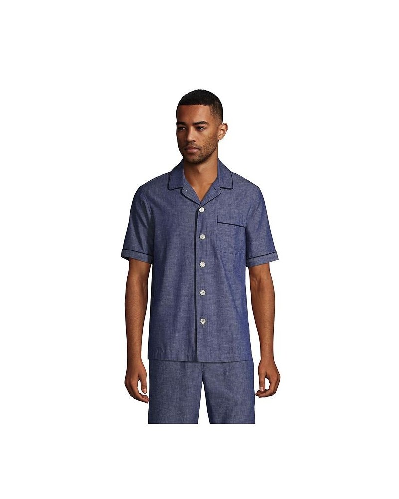 Men's Short Sleeve Poplin Pajama Shirt Medium indigo chambray $29.97 Pajama