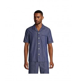 Men's Short Sleeve Poplin Pajama Shirt Medium indigo chambray $29.97 Pajama