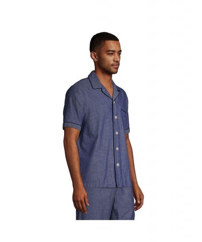 Men's Short Sleeve Poplin Pajama Shirt Medium indigo chambray $29.97 Pajama